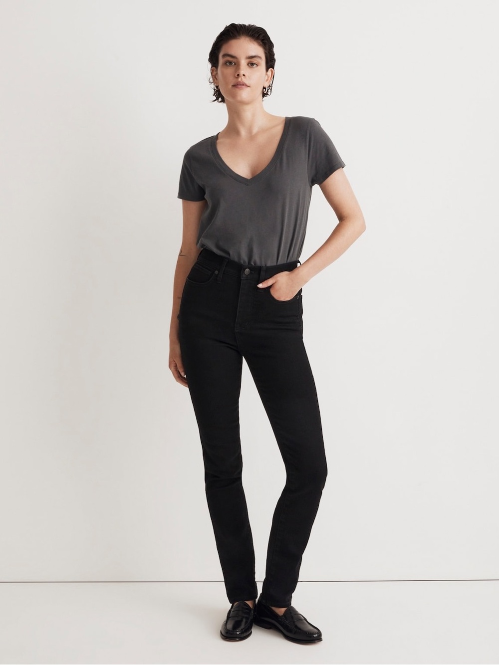 Madewell Stovepipe Jeans in Black Rinse Wash Super Stretch
